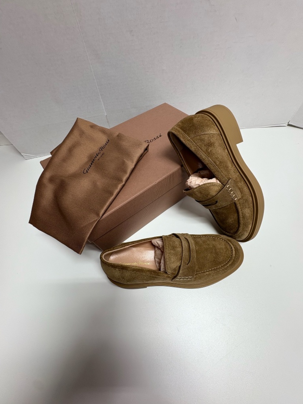 Gianvito Rossi "Harris" Suede Penny Loafers - Size 38 -NEW With Box and Dust Bag